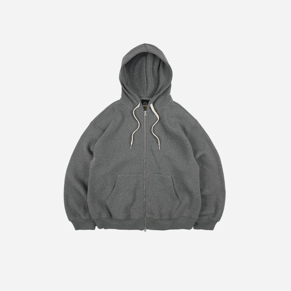 【NO ID.】Fraise High-Neck Zip Parka 2グレー WAFFLE HOOD ZIP UP PARKA - GREY - THE GREAT DIVIDE – Frizmworks