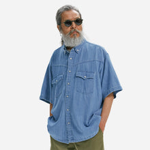 Load image into Gallery viewer, WESTERN DENIM HALF SHIRT - LIGHT BLUE
