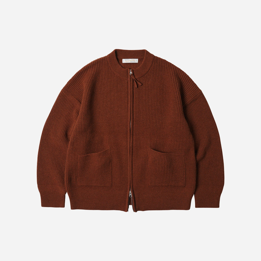 WOOL DECK ZIP UP CARDIGAN - BRICK