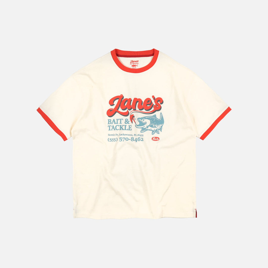 XANE'S BAIT & TACKLE RINGER T-SHIRT - IVORY - THE GREAT DIVIDE